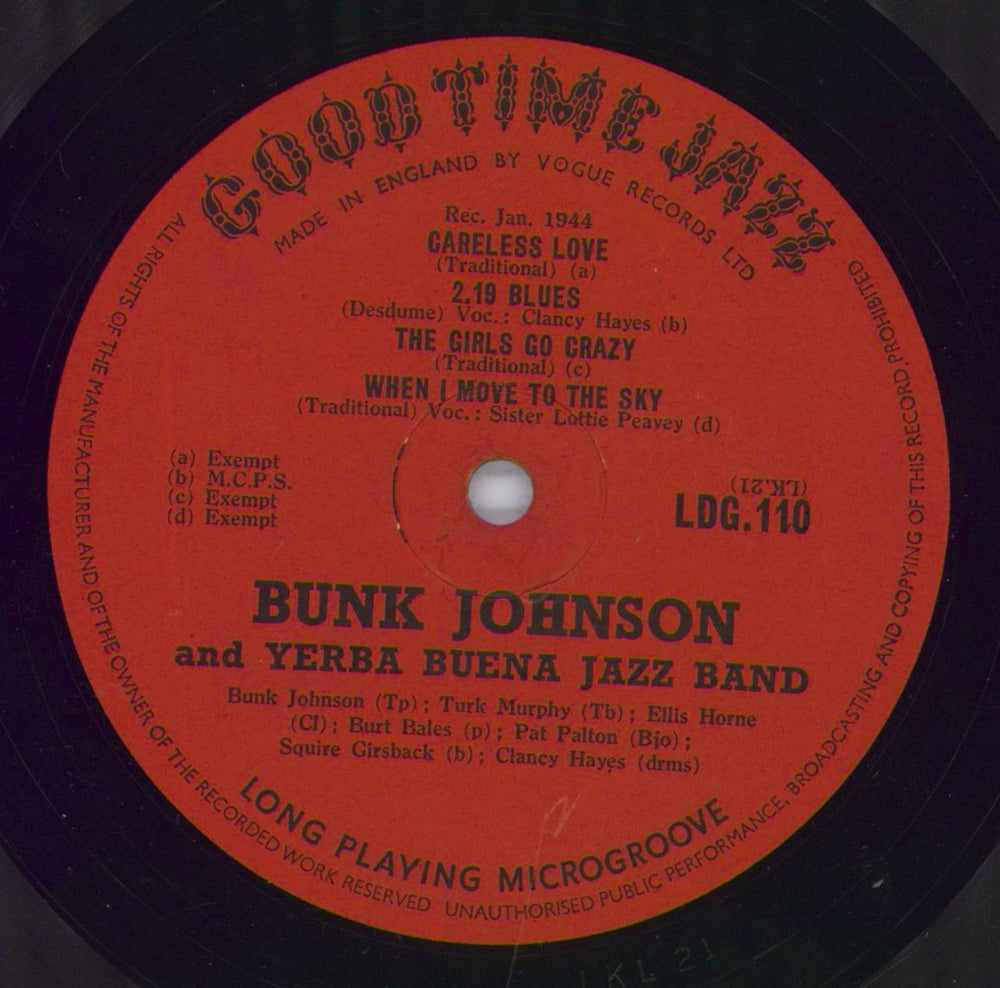 Bunk Johnson Spirituals And Jazz UK 10" vinyl single (10 inch record) BKJ10SP831838