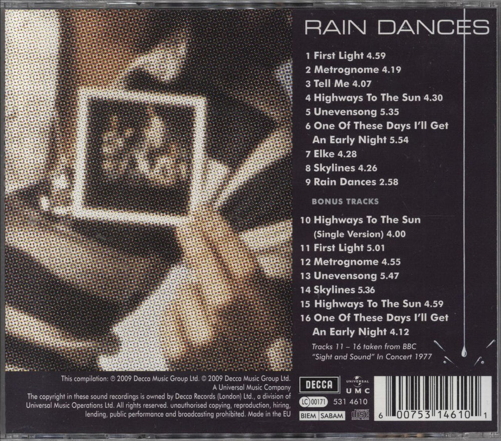 Camel Rain Dances UK CD album (CDLP) 600753146101