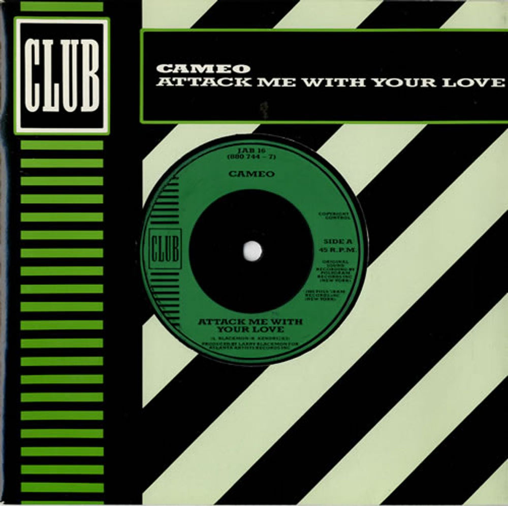 Cameo Attack Me With Your Love UK 7" vinyl single (7 inch record / 45) JAB16