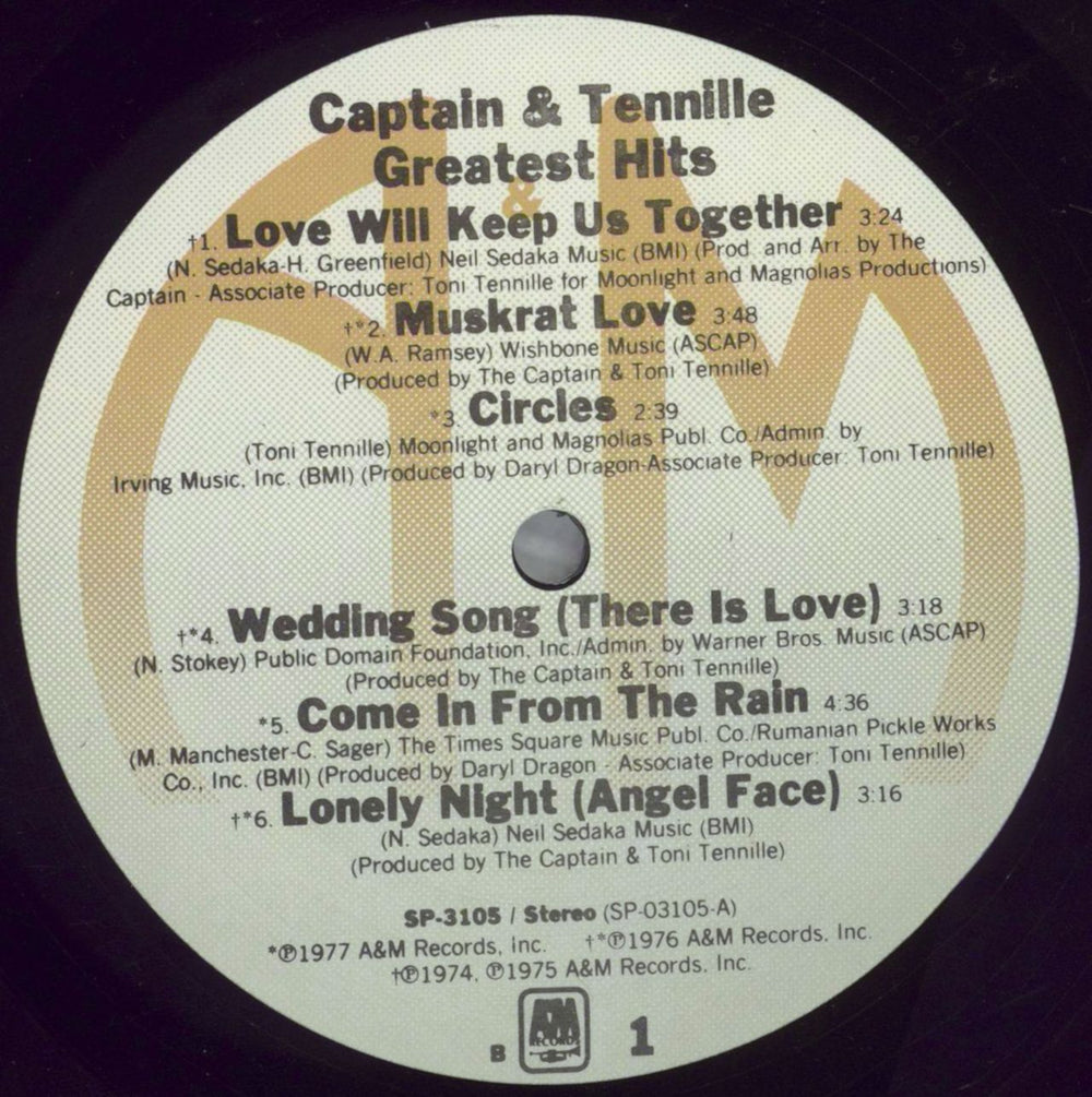 Captain & Tennille Captain & Tenille's Greatest Hits US vinyl LP album (LP record) C&TLPCA825467