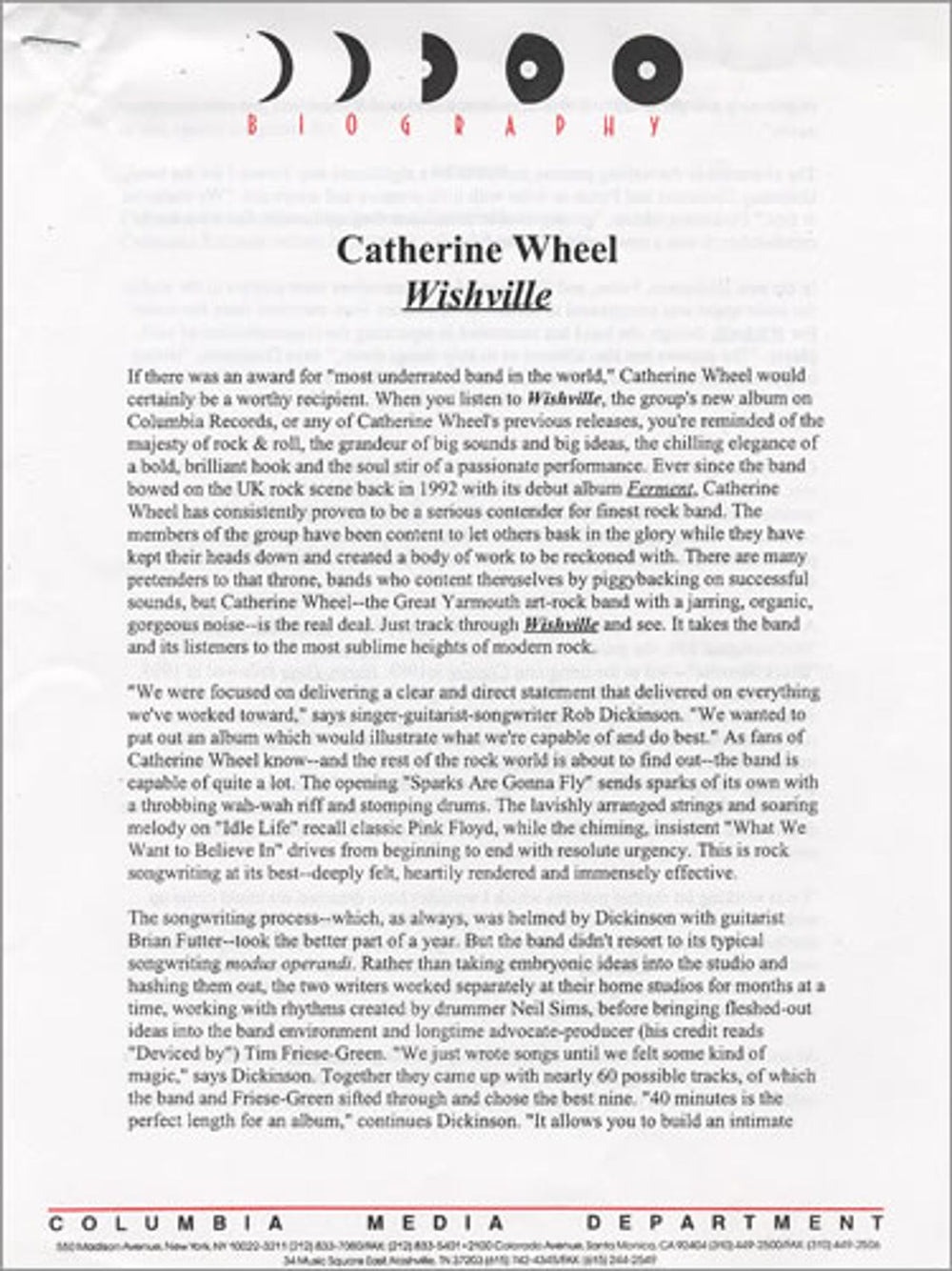 Catherine Wheel Wishville US Promo media press pack CTHPPWI160159