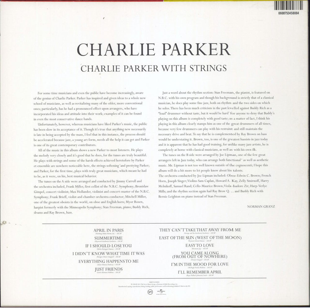 Charlie Parker Charlie Parker With Strings - 180gram UK vinyl LP album (LP record)