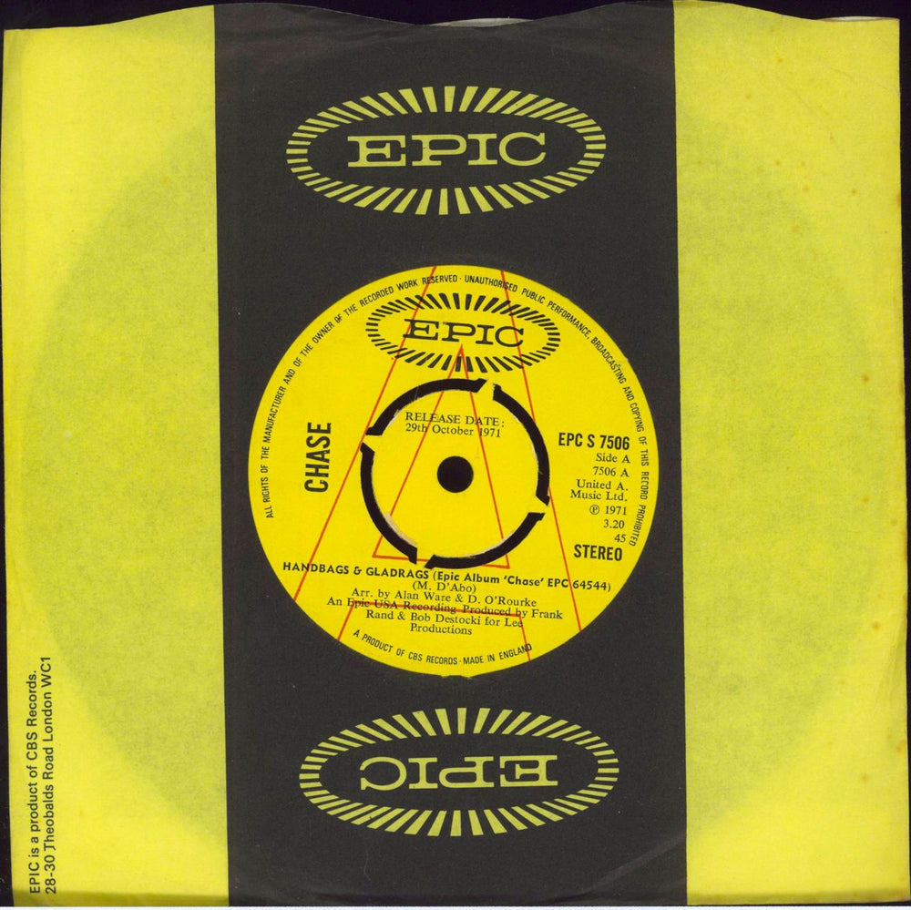 Chase (Jazz) Handbags & Gladrags - A Label UK Promo 7" vinyl single (7 inch record / 45) EPCS7506