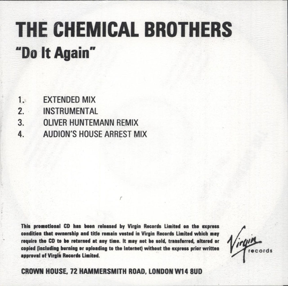 Chemical Brothers Do It Again UK Promo CD-R acetate CD-R