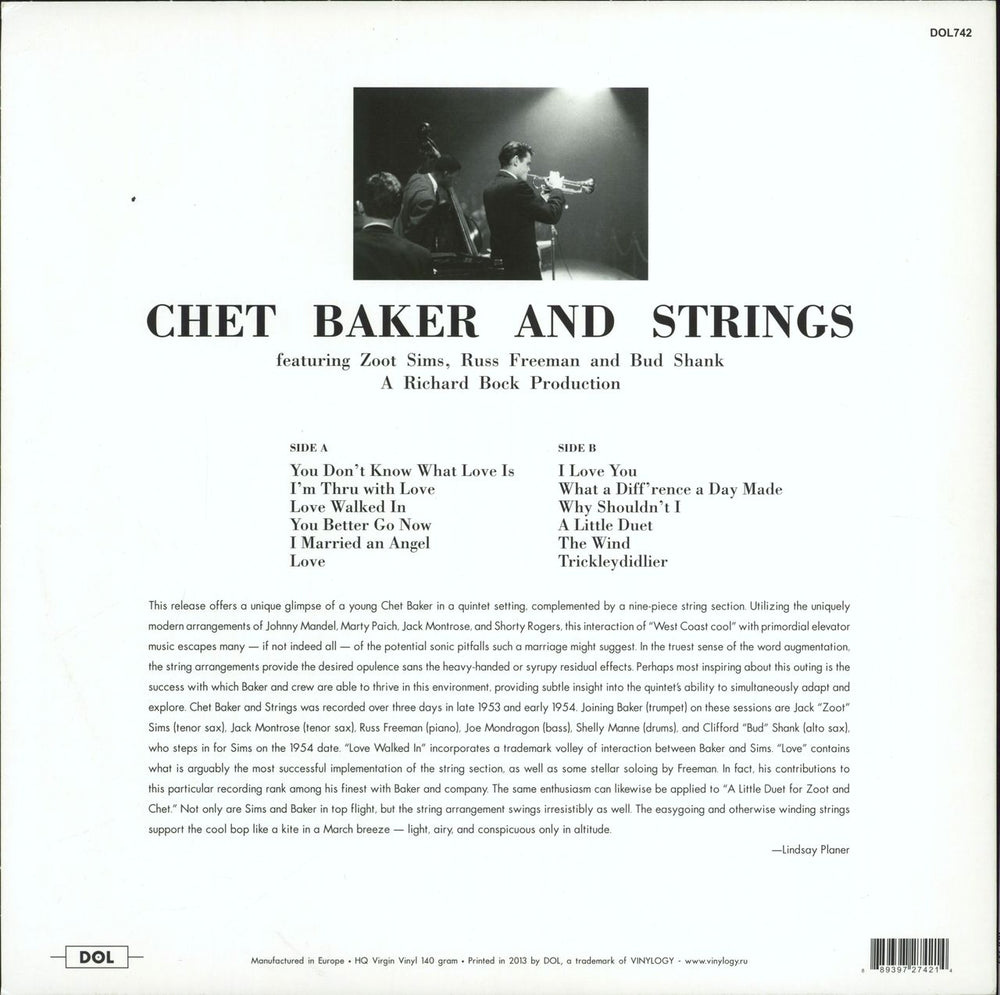 Chet Baker Chet Baker And Strings Russian vinyl LP album (LP record) 889397274214