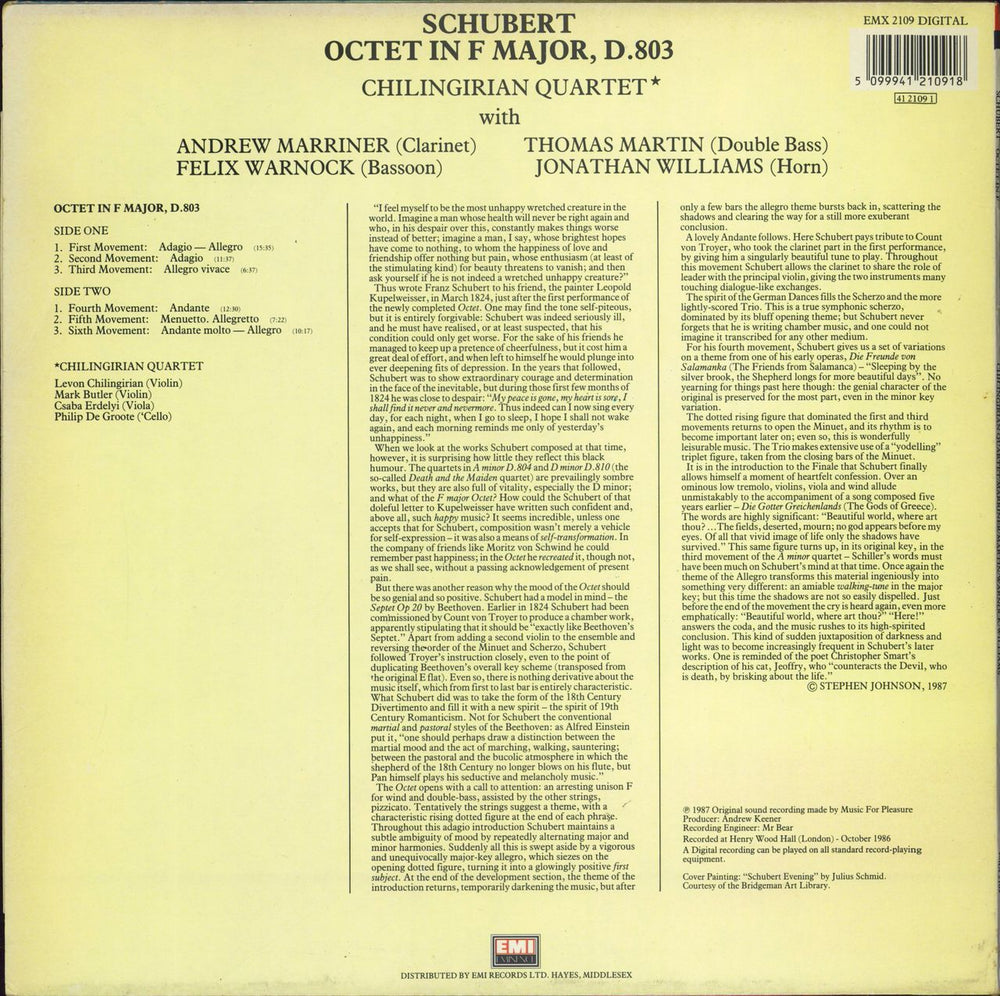 Chilingirian String Quartet Schubert: Octet in F Major, D.803 UK vinyl LP album (LP record) 5099941210918