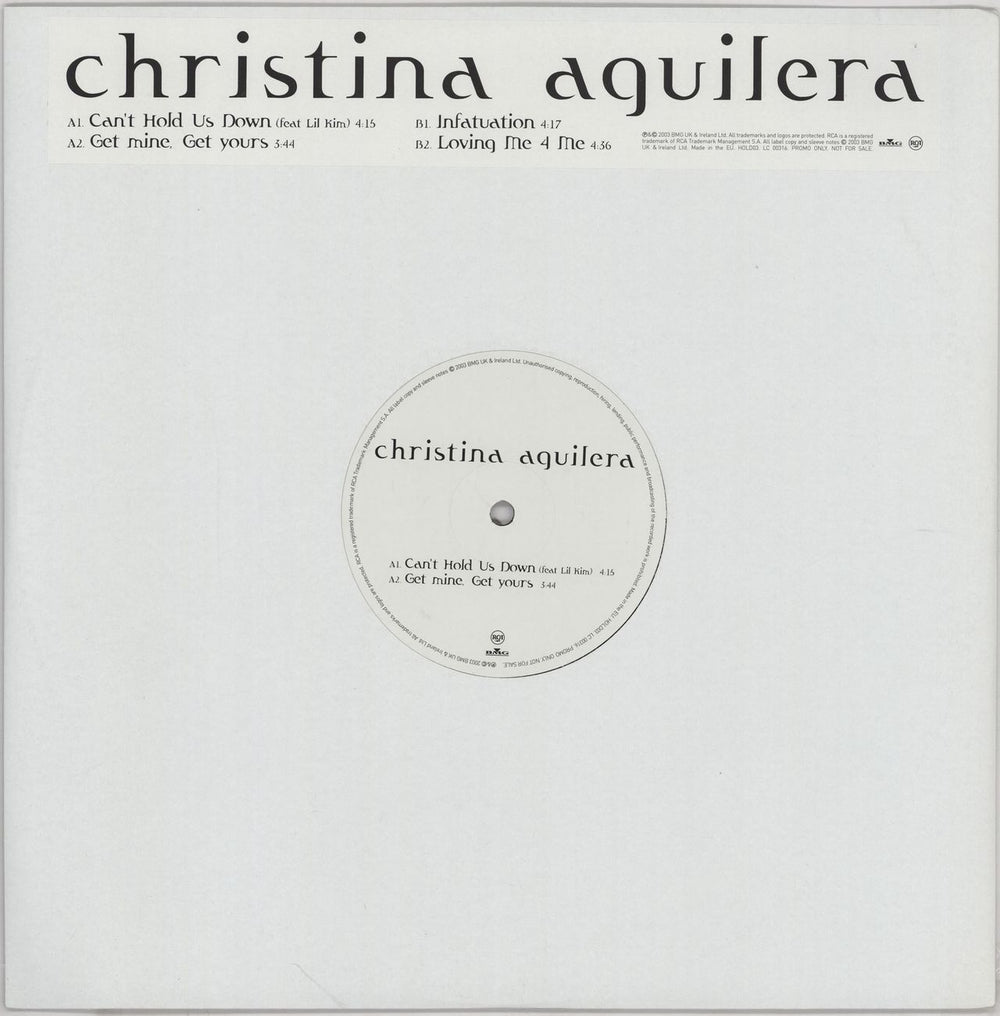 Christina Aguilera Can't Hold Us Down Sampler UK Promo 12" vinyl single (12 inch record / Maxi-single) HOLD03