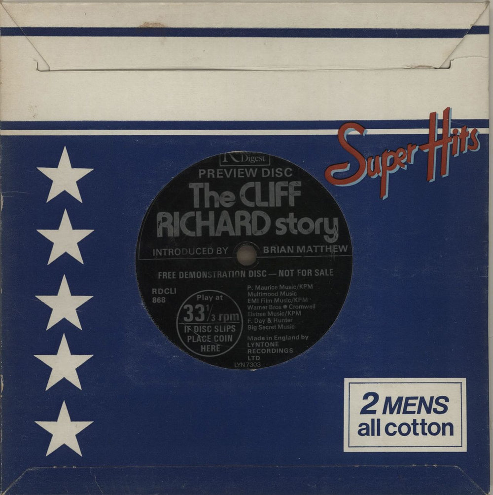 Cliff Richard The Cliff Richard Story Preview Disc UK Promo 7" vinyl single (7 inch record / 45) RDCLI868