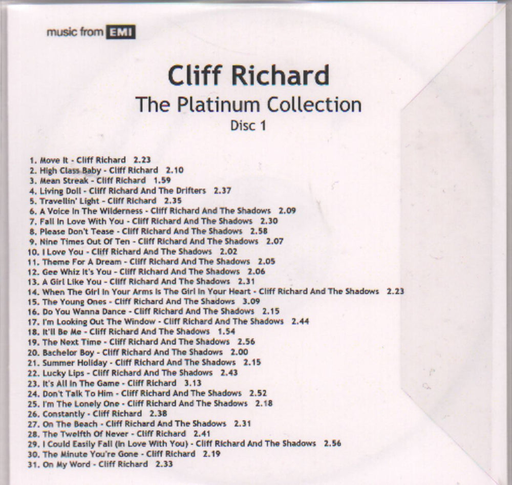 Cliff Richard The Platinum Collection UK Promo CD-R acetate 3 X CD-R SET