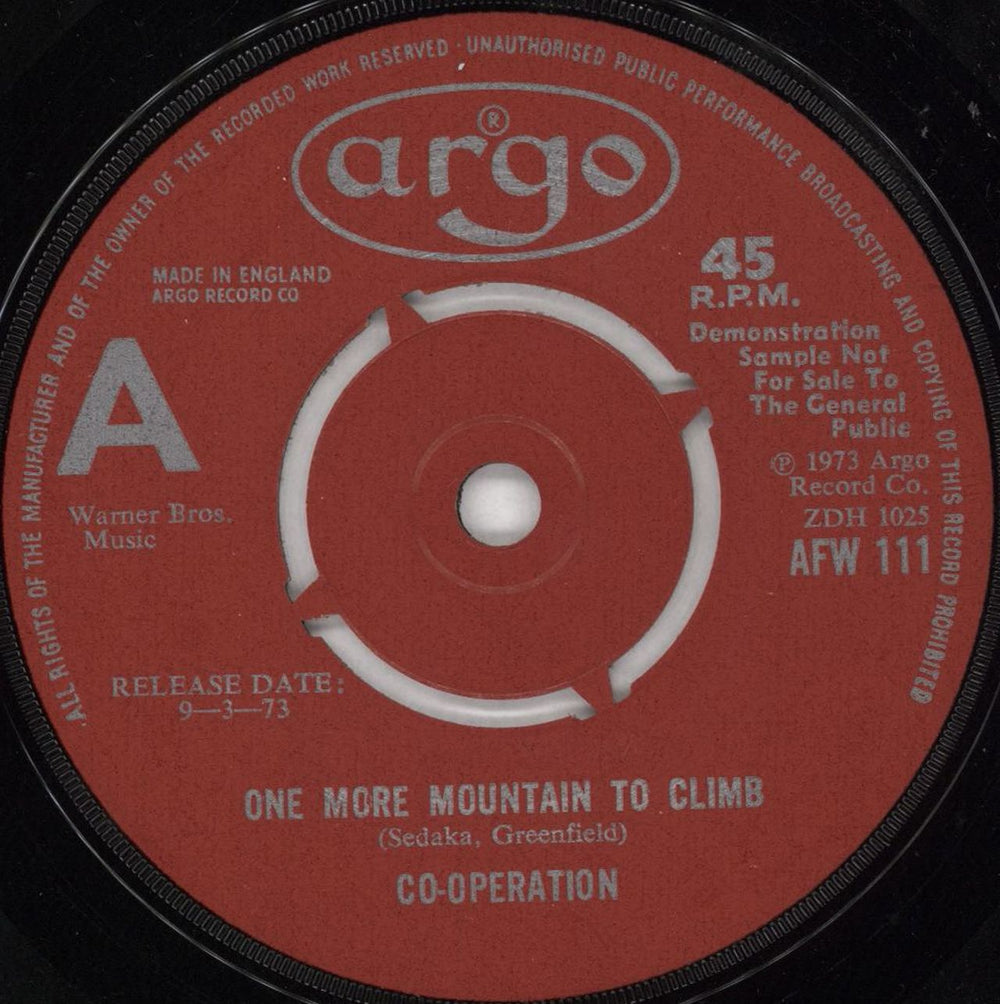 Co-Operation One More Mountain To Climb UK Promo 7" vinyl single (7 inch record / 45) AFW111