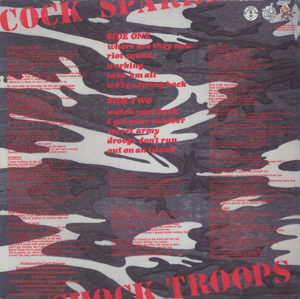 Cock Sparrer Shock Troops - White Black & Olive Green 'Galaxy' vinyl US vinyl LP album (LP record)