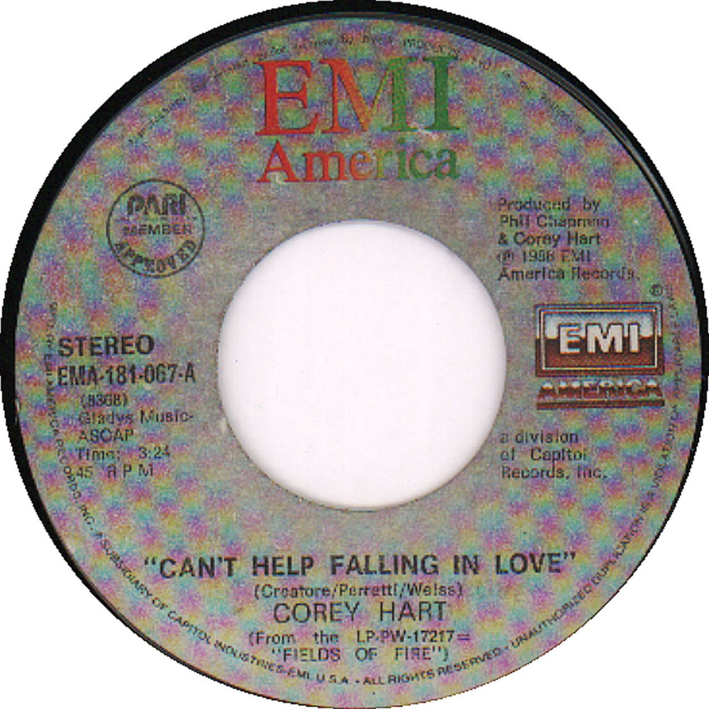 Corey Hart Can't Help Falling On Love Philippino Promo 7" vinyl single (7 inch record / 45) EMA-181-067