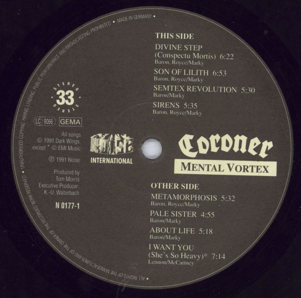 Coroner Mental Vortex + Lyric/Poster German vinyl LP album (LP record) CNRLPME830608