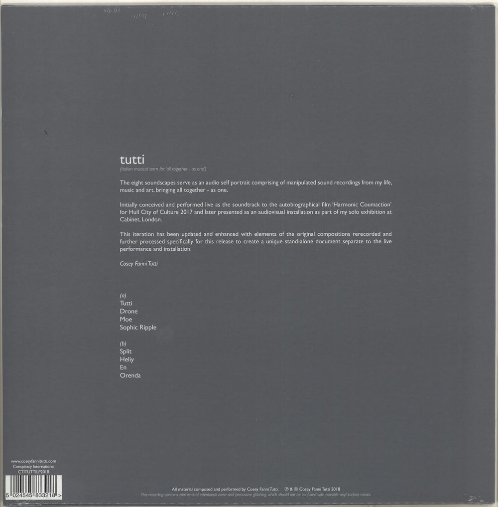 Cosey Fanni Tutti Tutti - Blue Vinyl - Sealed UK vinyl LP album (LP record) 5024545833218