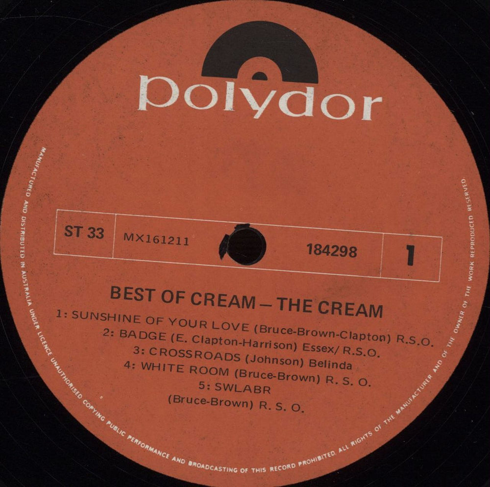 Cream Best Of Cream Australian vinyl LP album (LP record)