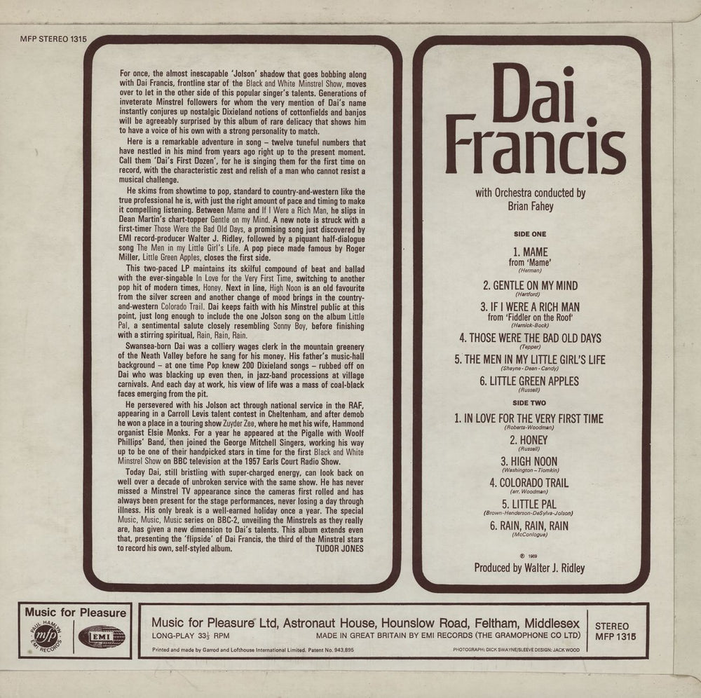 Dai Francis Dai Francis UK vinyl LP album (LP record)