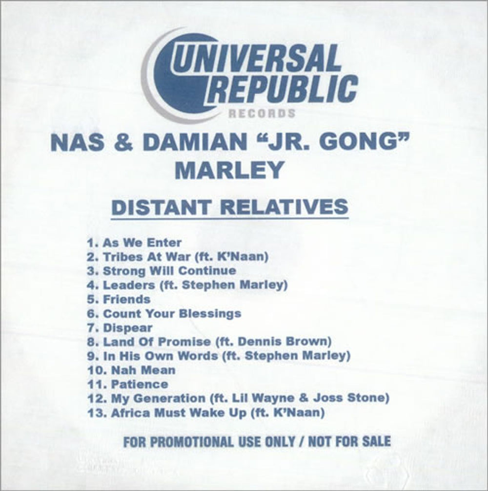 Damian 'Jr. Gong' Marley Distant Relatives US Promo CD-R acetate CD-R ACETATE