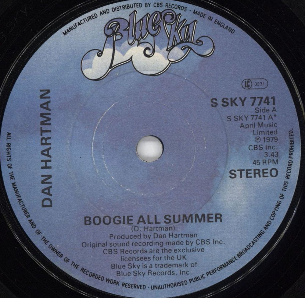 Dan Hartman Boogie All Summer UK 7" vinyl single (7 inch record / 45) SSKY7741