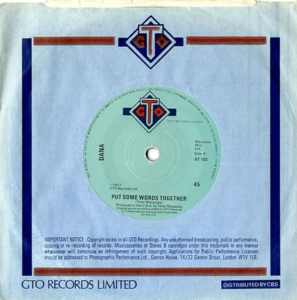 Dana Put Some Words Together UK 7" vinyl single (7 inch record / 45) GT102