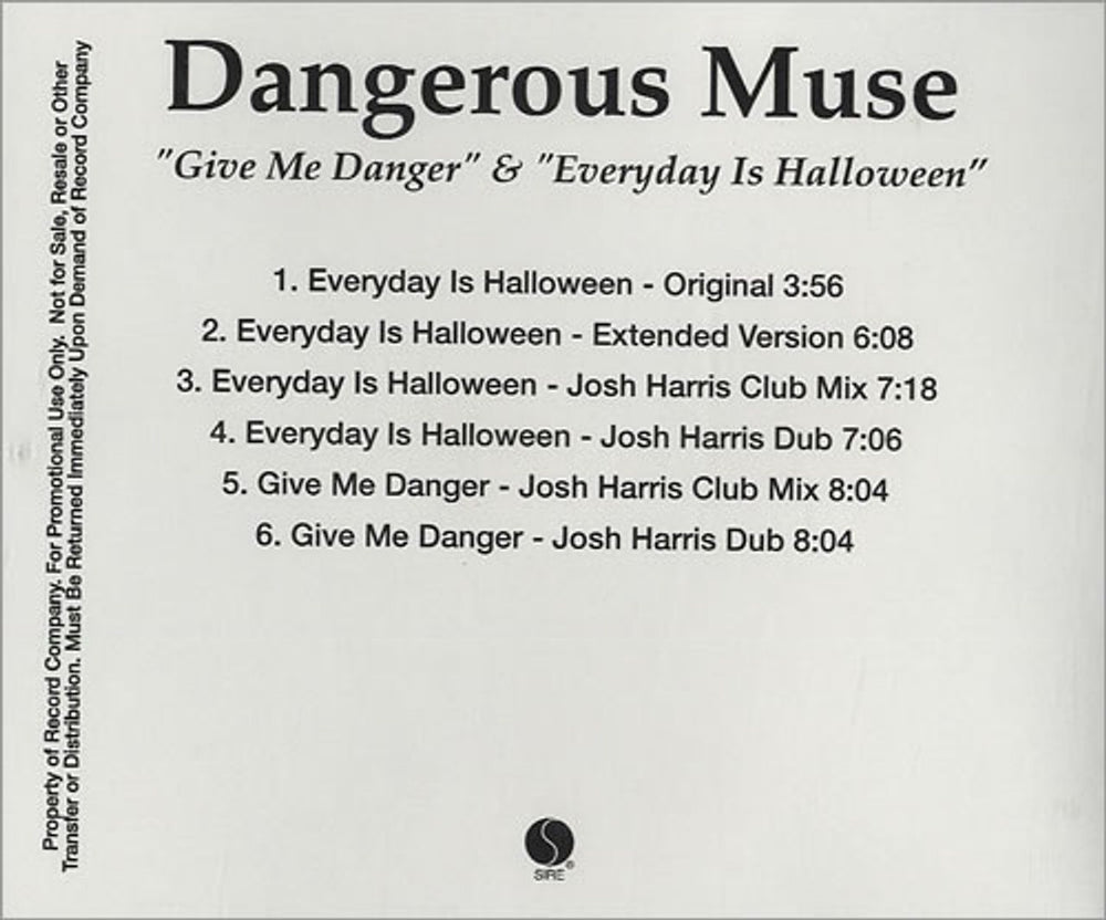 Dangerous Muse Give Me Danger & Everyday Is Halloween US Promo CD single (CD5 / 5") CDR-ACETATE