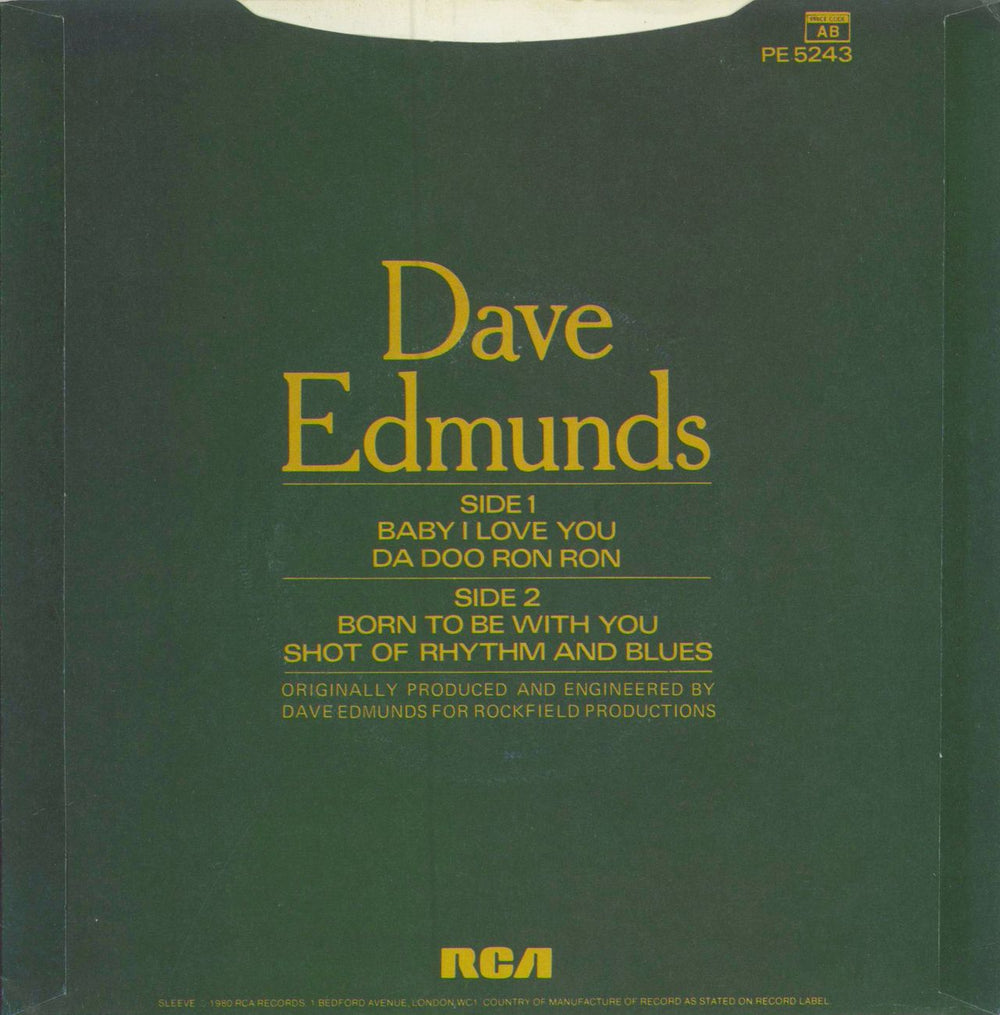 Dave Edmunds Baby I Love You UK 7" vinyl single (7 inch record / 45)