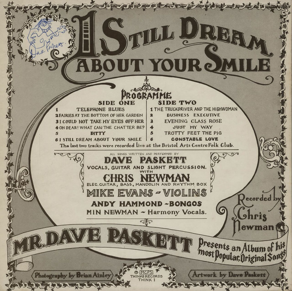 Dave Paskett I Still Dream About Your Smile - Autographed UK vinyl LP album (LP record)