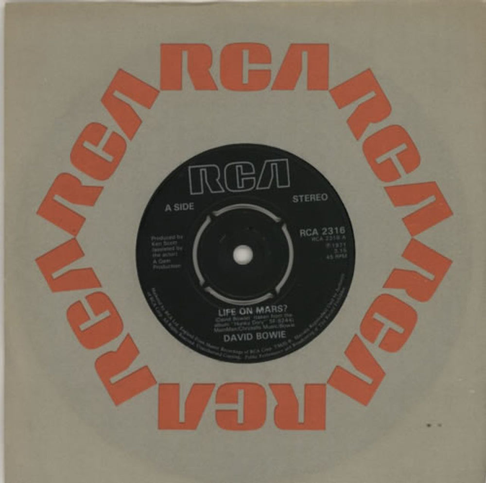 David Bowie Life On Mars? - 3rd - 4pr UK 7" vinyl single (7 inch record / 45) RCA2316