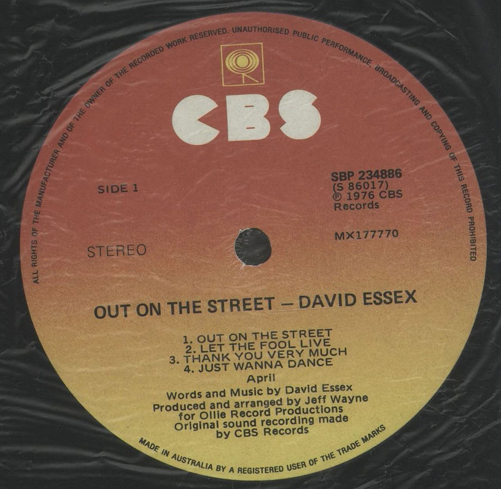 David Essex Out On The Street Australian vinyl LP album (LP record) ESSLPOU670993