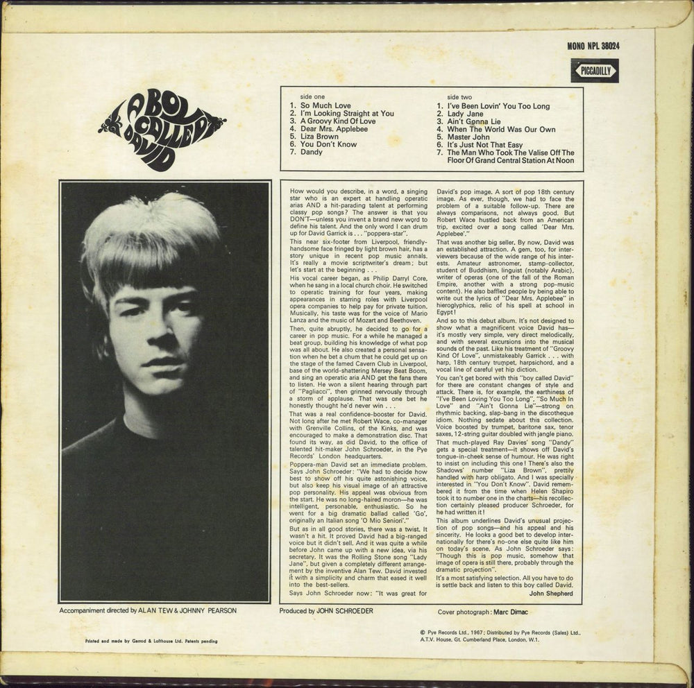 David Garrick A Boy Called David - EX UK vinyl LP album (LP record)