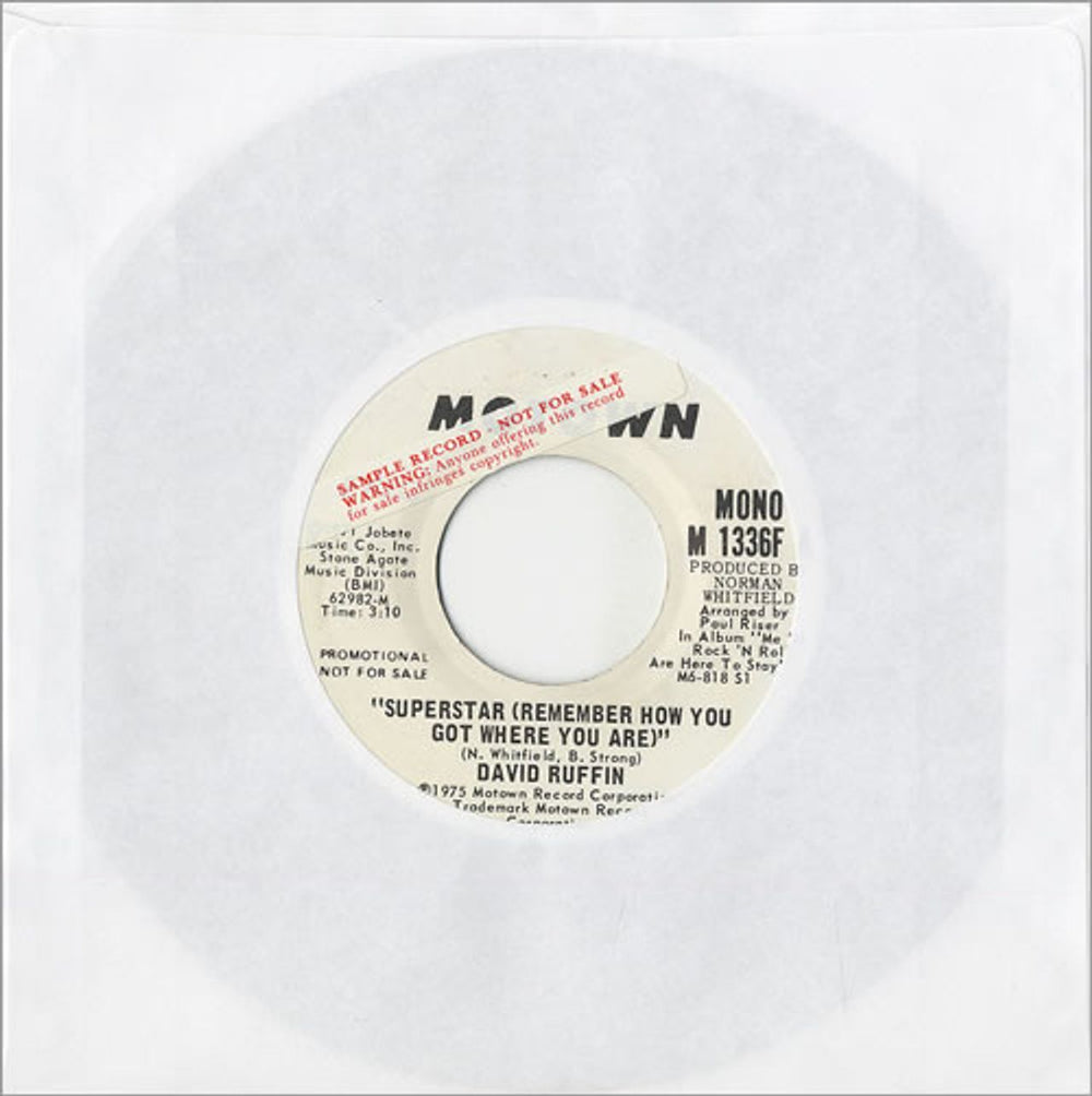 David Ruffin Superstar (Remember How You Got Where You Are) US Promo 7" vinyl single (7 inch record / 45) M1336F