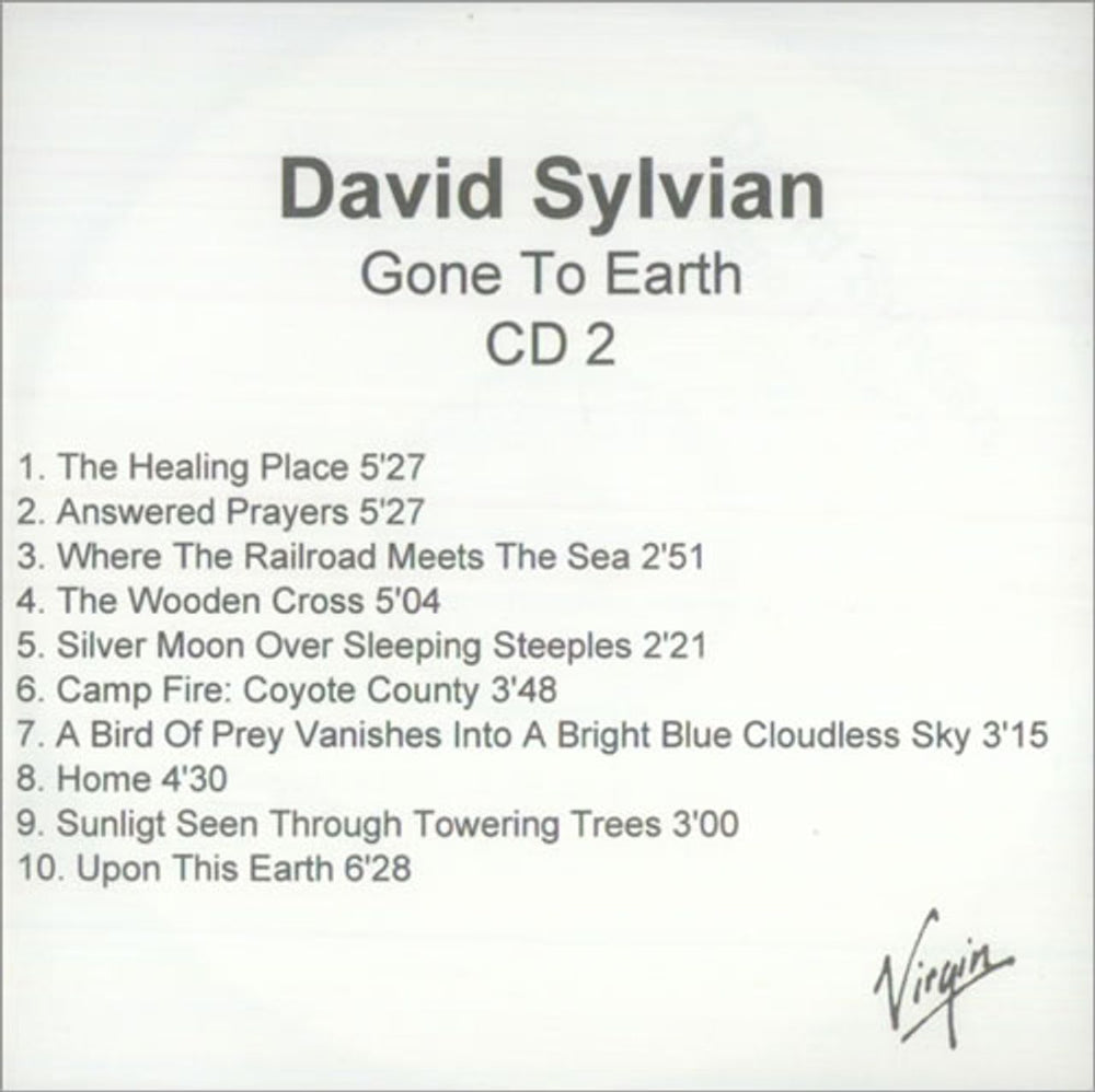 David Sylvian Gone To Earth UK Promo CD-R acetate SYLCRGO540244