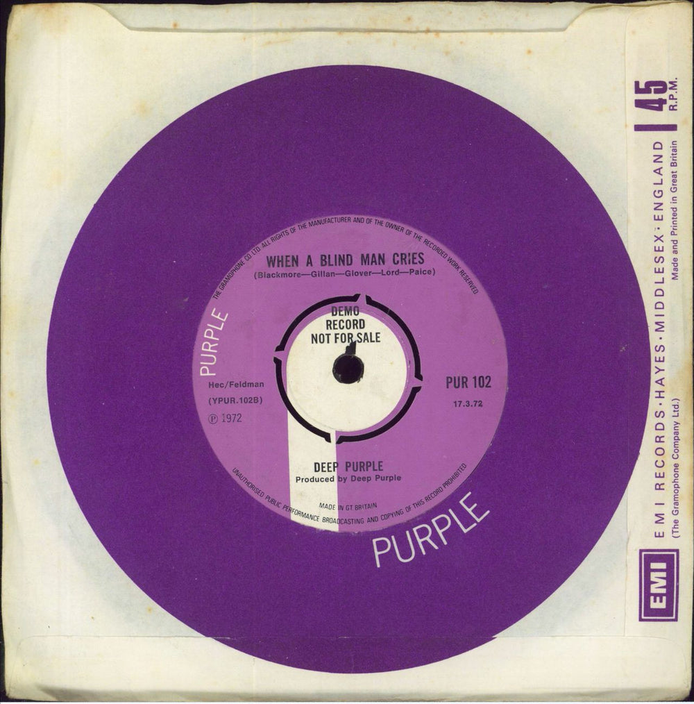 Deep Purple Never Before - A Label UK Promo 7" vinyl single (7 inch record / 45)