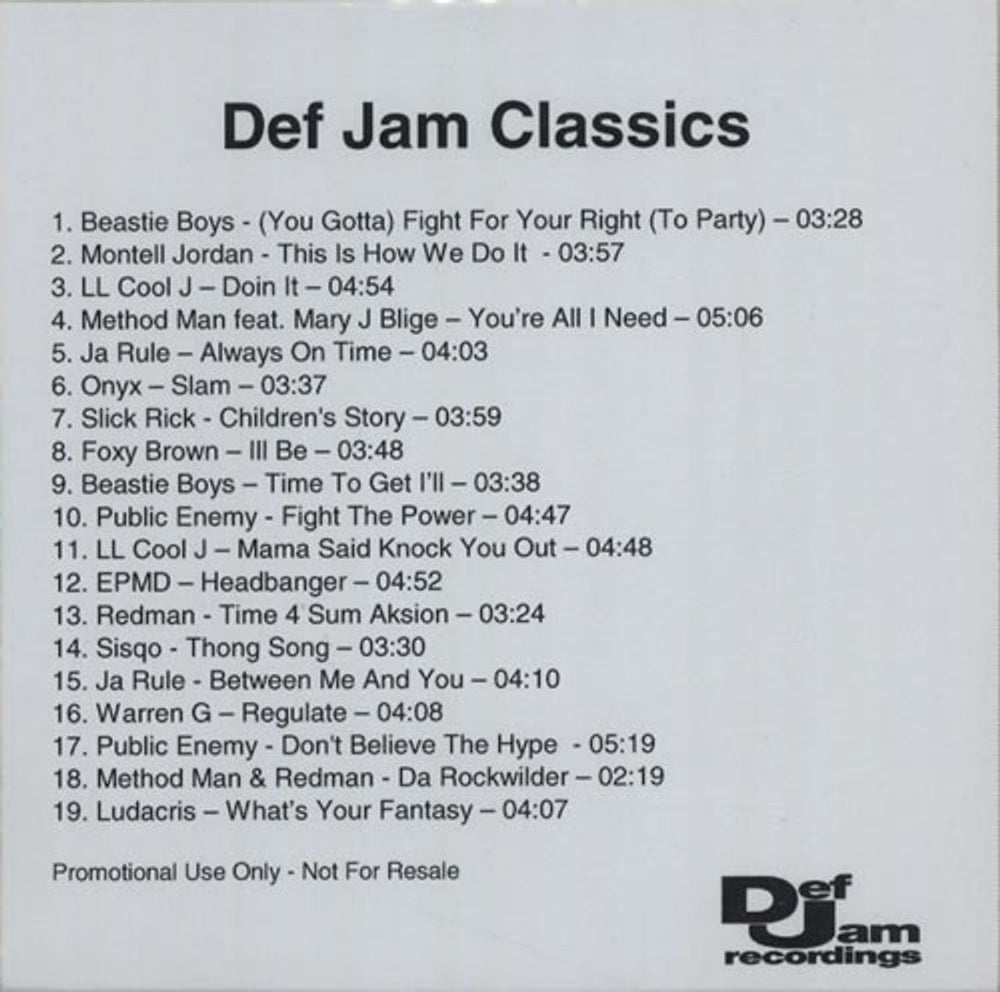 Def Jam Def Jam Classics UK Promo CD album (CDLP)