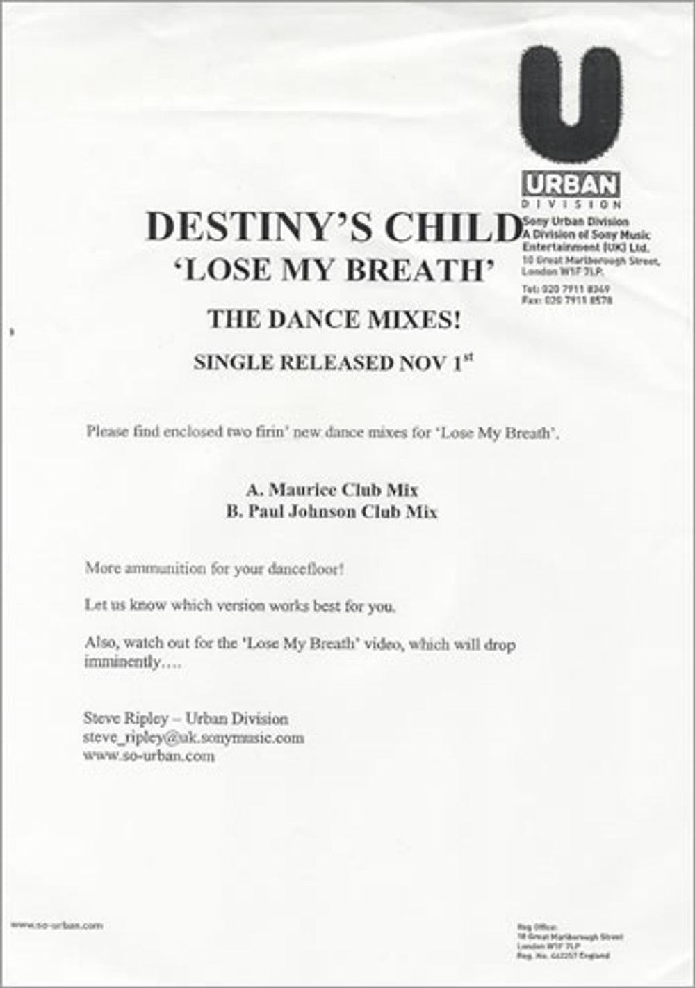 Destiny's Child Lose My Breath UK Promo 12" vinyl single (12 inch record / Maxi-single) DCH12LO312050