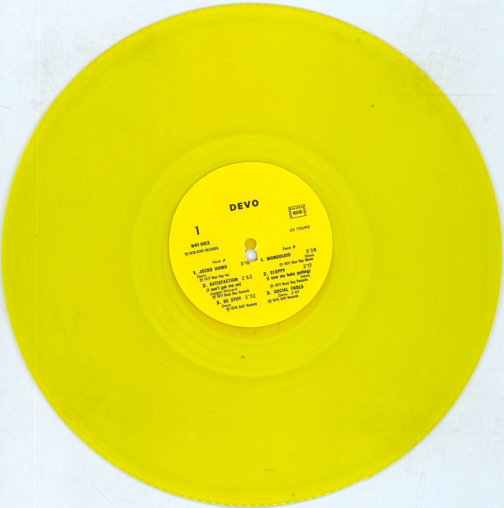 Devo B Stiff - Yellow Vinyl - EX French 12" vinyl single (12 inch record / Maxi-single) DVO12BS802433