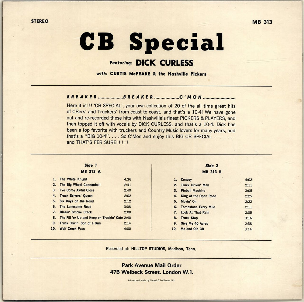 Dick Curless CB Special UK vinyl LP album (LP record)