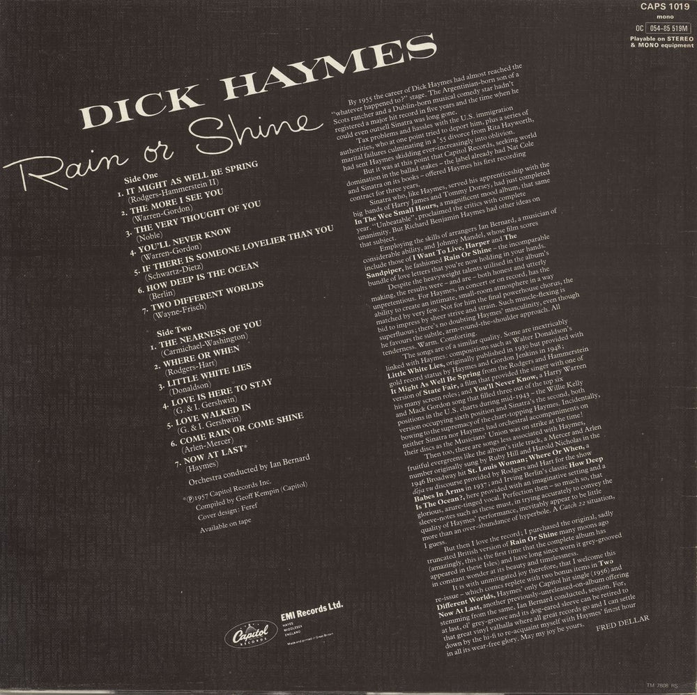 Dick Haymes Rain Or Shine UK vinyl LP album (LP record)