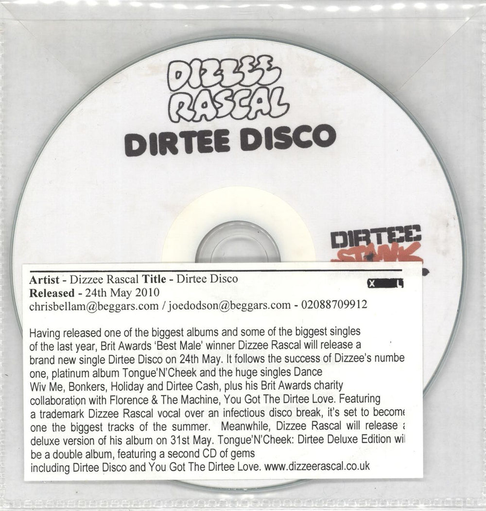 Dizzee Rascal Dirtee Disco UK Promo CD-R acetate CDR