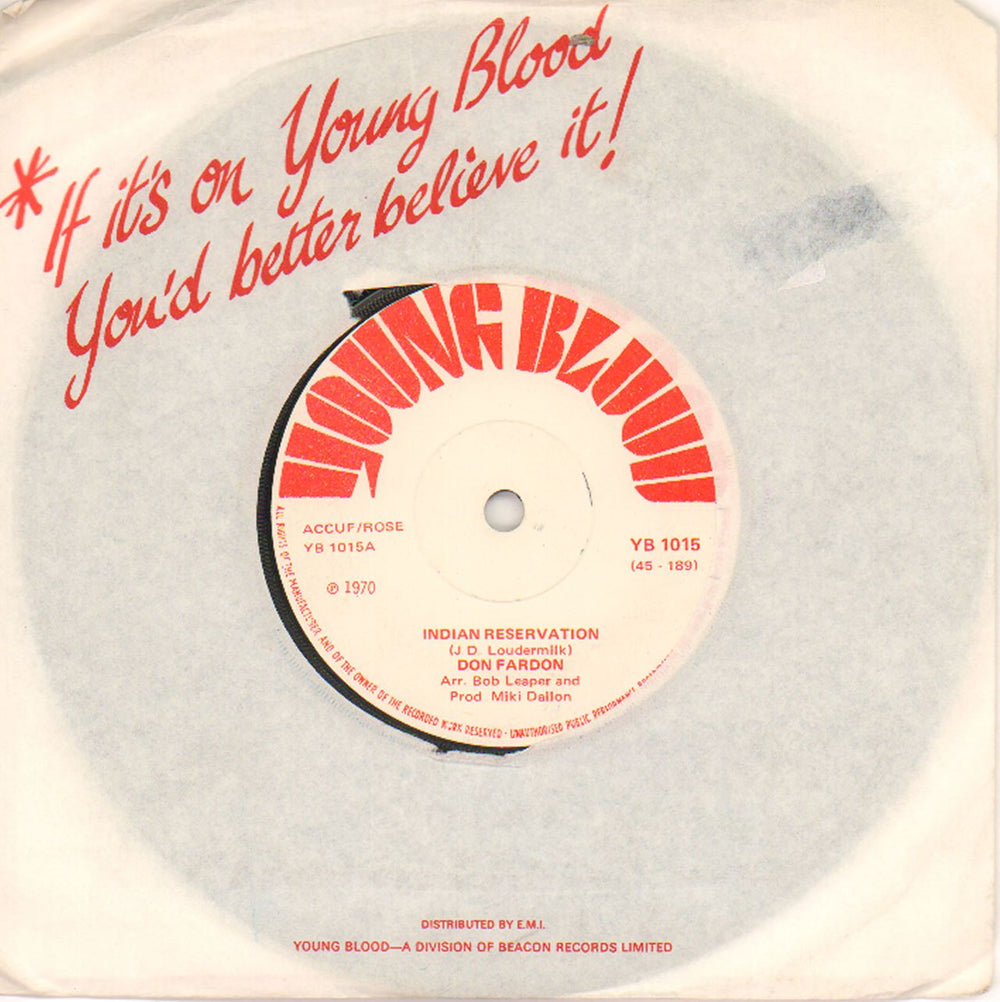 Don Fardon Indian Reservation UK 7" vinyl single (7 inch record / 45) YB1015