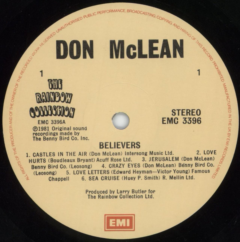 Don McLean Believers UK vinyl LP album (LP record) DNMLPBE816565