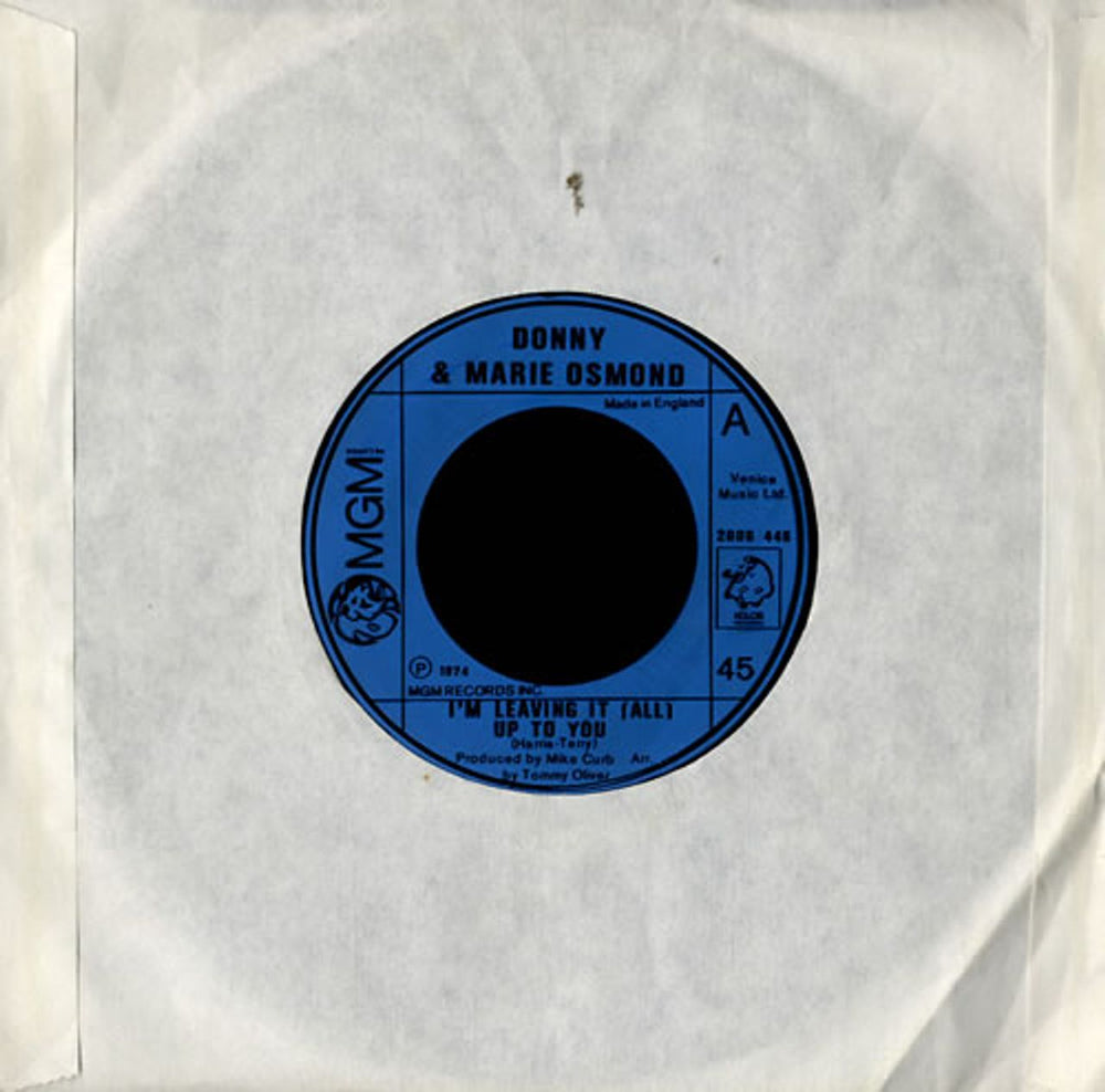 Donny & Marie Osmond I'm Leaving It [All] Up To You UK 7" vinyl single (7 inch record / 45) 2006446