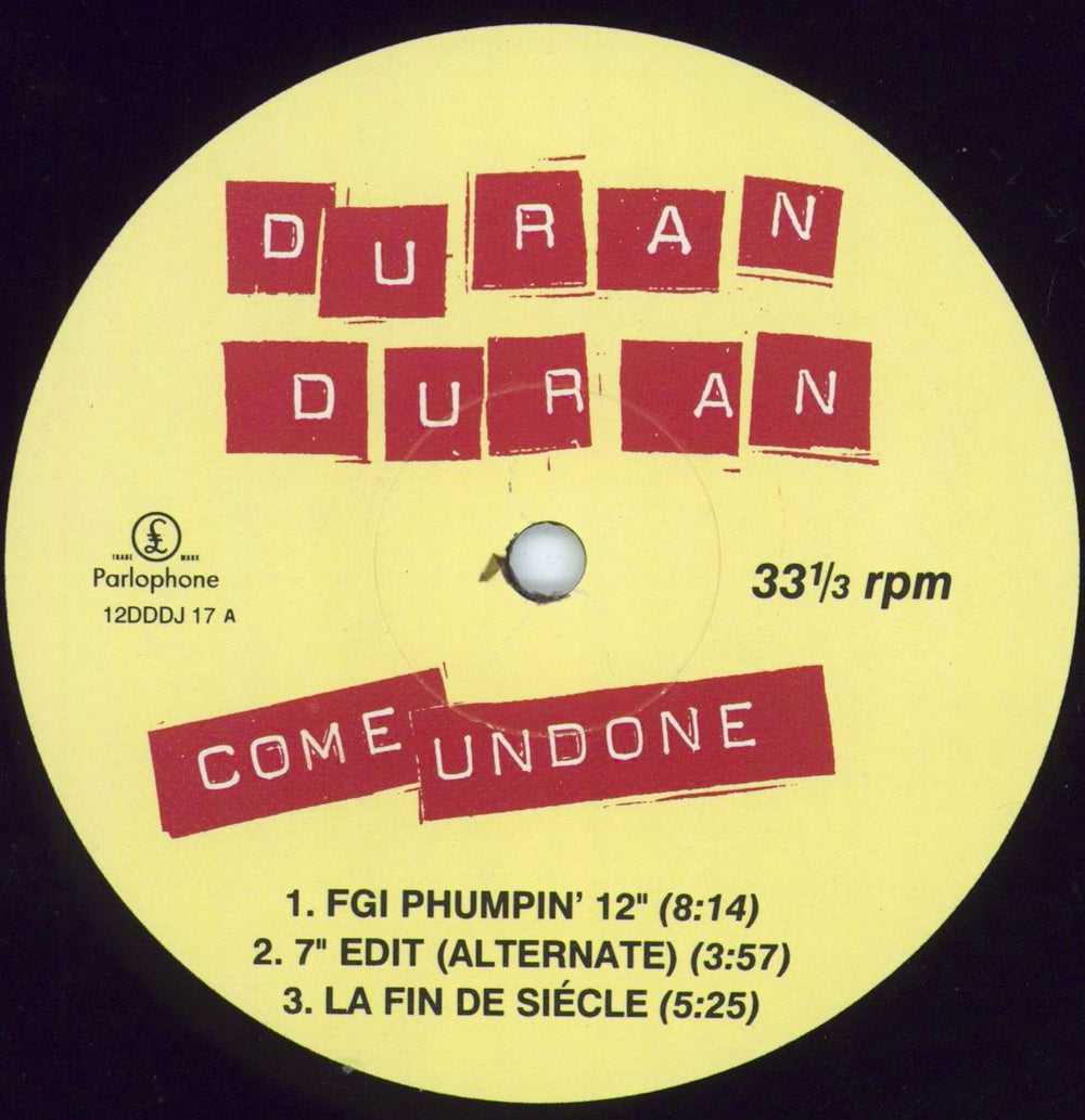 Duran Duran Come Undone UK Promo 12" vinyl single (12 inch record / Maxi-single) 12DDDJ17