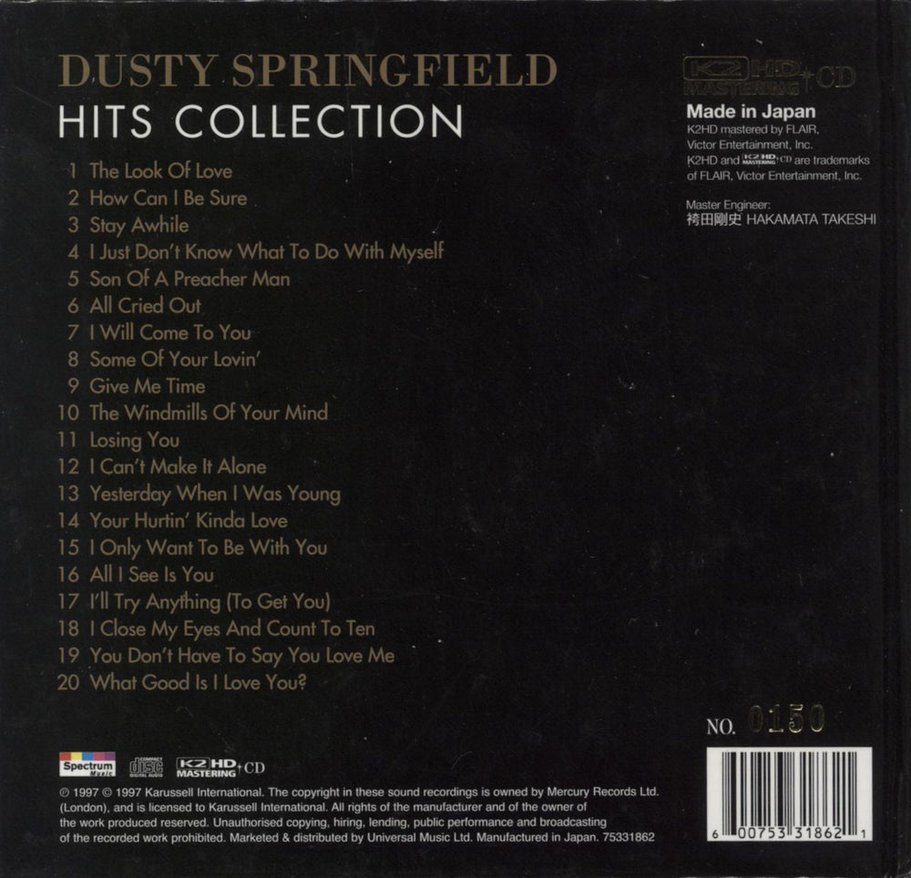 Dusty Springfield Hits Collection Japanese CD album (CDLP)