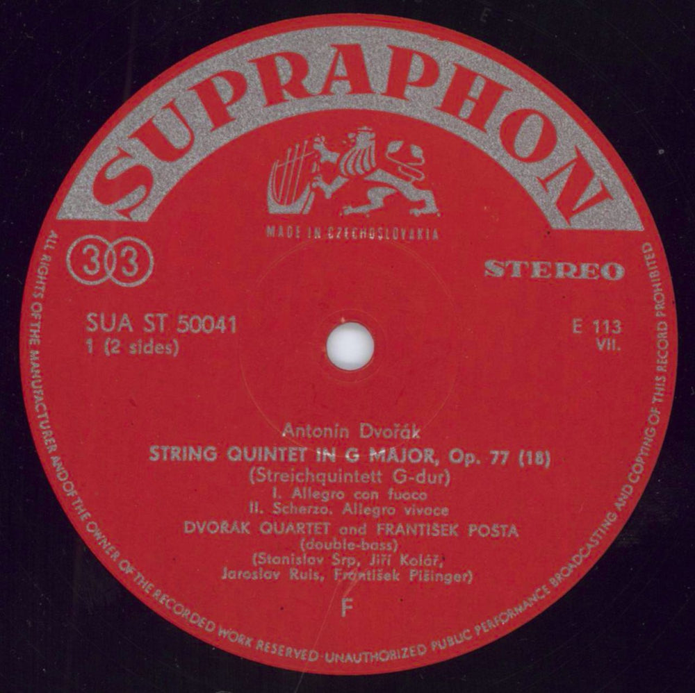 Dvorák Quartet Dvorák: String Quintet in G Major Czech vinyl LP album (LP record) 3W6LPDV787945