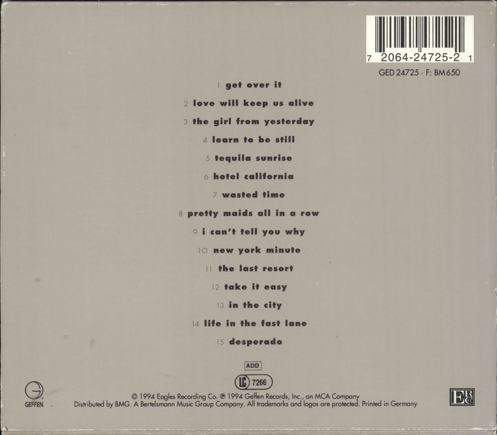 Eagles Hell Freezes Over German CD album (CDLP) 720642472521