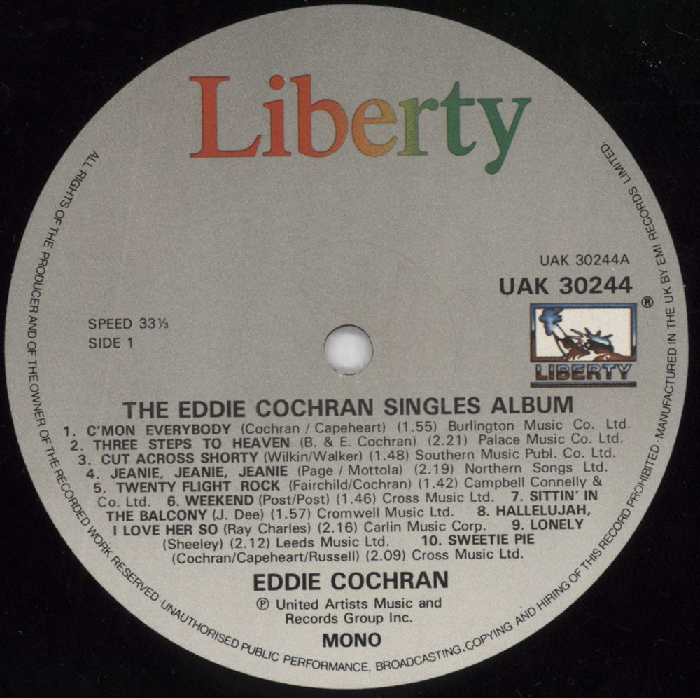 Eddie Cochran The Eddie Cochran Singles Album - 2nd UK vinyl LP album (LP record) EDCLPTH818667