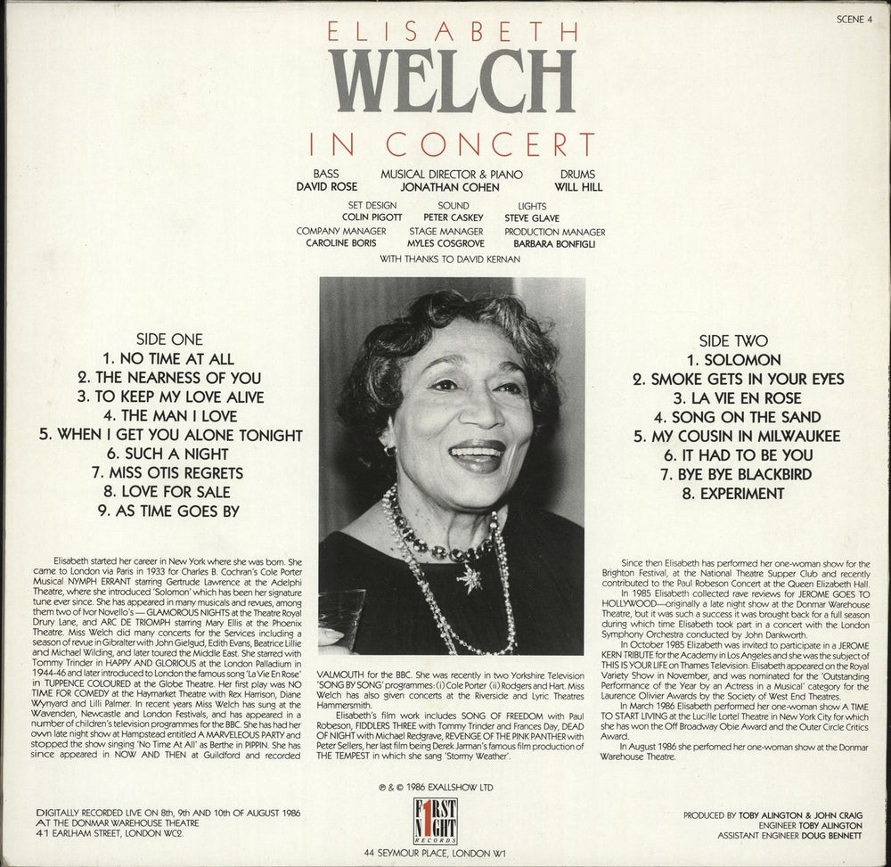 Elisabeth Welch In Concert UK vinyl LP album (LP record)