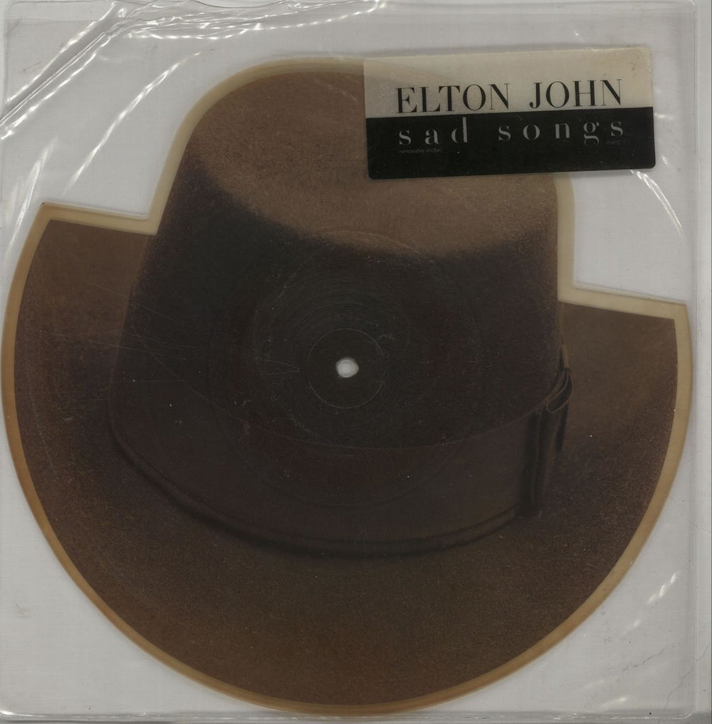 Elton John Sad Songs - Tea Stained + Stickered sleeve UK shaped picture disc (picture disc vinyl record) PHPIC7