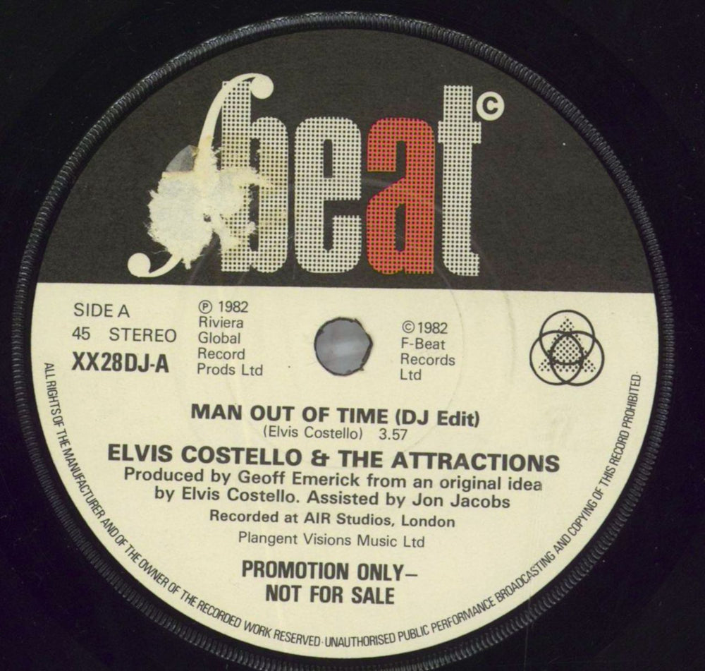 Elvis Costello Man Out Of Time UK Promo 7" vinyl single (7 inch record / 45) XX28DJ