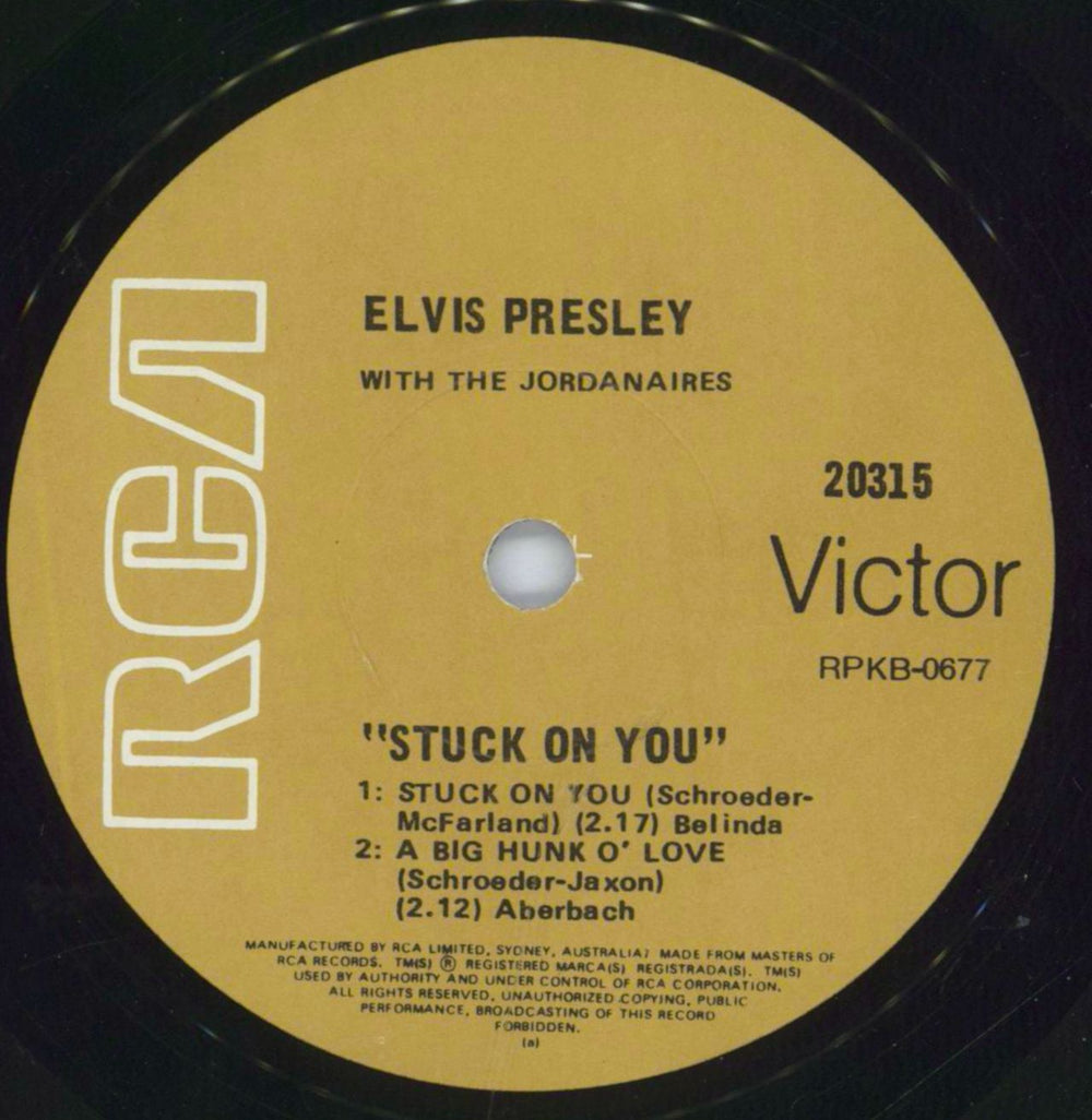 Elvis Presley Stuck On You Australian 7" vinyl single (7 inch record / 45) ELV07ST819495